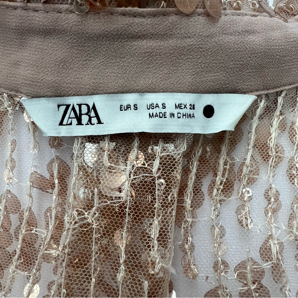 ZARA rose gold sequin collared duster with snap-up front. - Picture 14 of 15